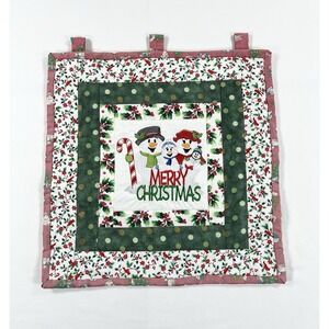Vintage Handmade Quilted Embroidered Merry Christmas Snowman Wall Hanging 14.5"